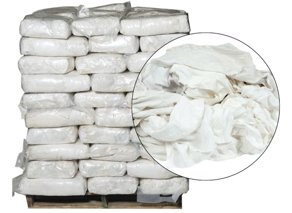 White Recycled T-Shirt Rags 100lbs 25lb Anti-Skid Bags